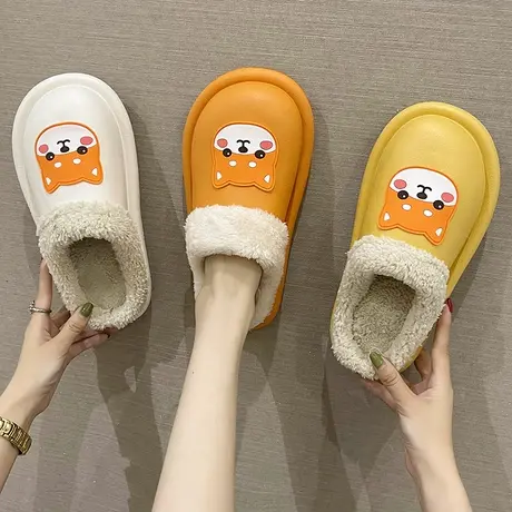 可爱柴犬包头拖鞋女秋冬新款外穿防水家居室内加绒厚底保暖棉拖鞋商品大图