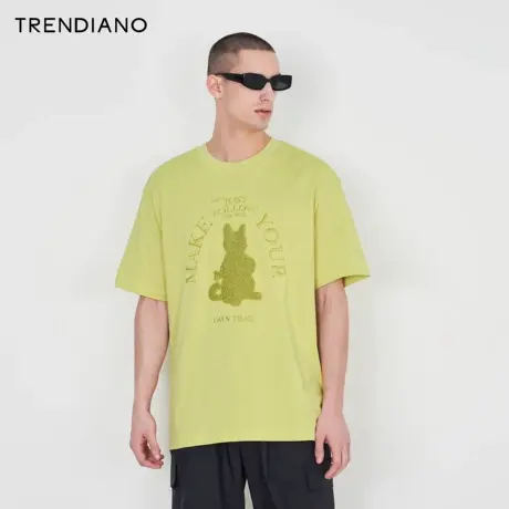 TRENDIANO官方2023新款夏季夜猫子立体绣潮流宽松纯棉短袖t恤商品大图