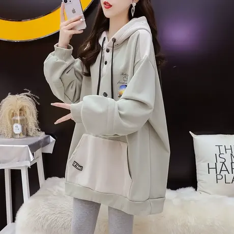 加绒加厚连帽卫衣外套女2024新款春季爆款洋气网红宽松设计感上衣图片