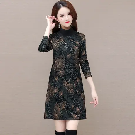 加绒加厚中长款打底衫女2024冬季新款高级感大气时尚妈妈保暖上衣商品大图