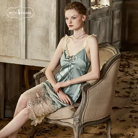 宝诗嫣蕾丝长款睡裙春秋薄款性感私房吊带睡衣可外穿女士家居服图片