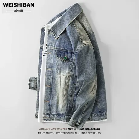 春秋季2024新款彩色纽扣设计感牛仔外套男女潮牌复古做旧bf风夹克商品大图