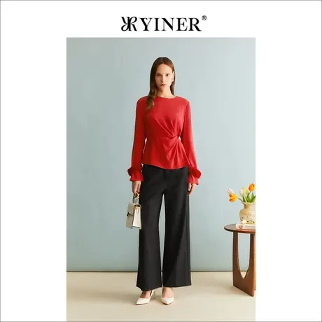 YINER音儿冬季女装法式优雅弹力通勤长裤羊毛直筒休闲裤商品大图