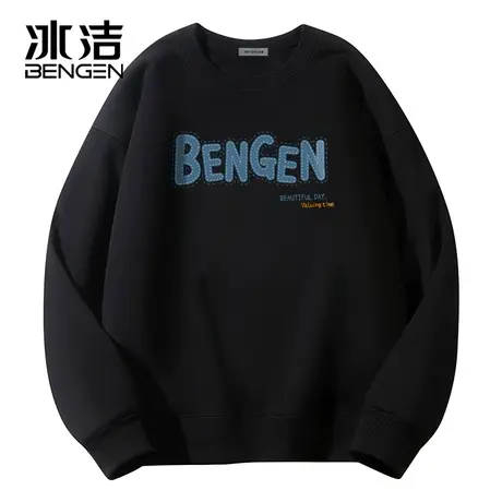 冰洁重磅卫衣男士冬季宽松美式潮牌加绒加厚白色长袖t恤情侣上衣商品大图