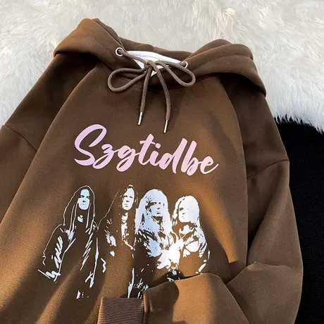 美式复古设计感连帽卫衣女秋冬加绒加厚ins潮牌宽松大码上衣外套商品大图