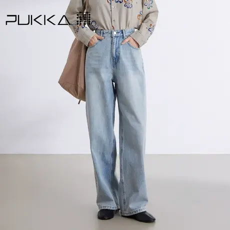 蒲PUKKA 纯棉牛仔裤2024春季新款高腰显瘦直筒萝卜裤商品大图