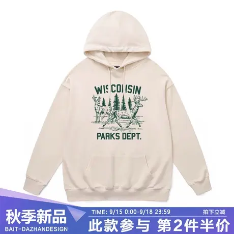 美式连帽初秋卫衣外套帽衫个性大版奶系休闲穿搭纯棉带帽中性上衣商品大图