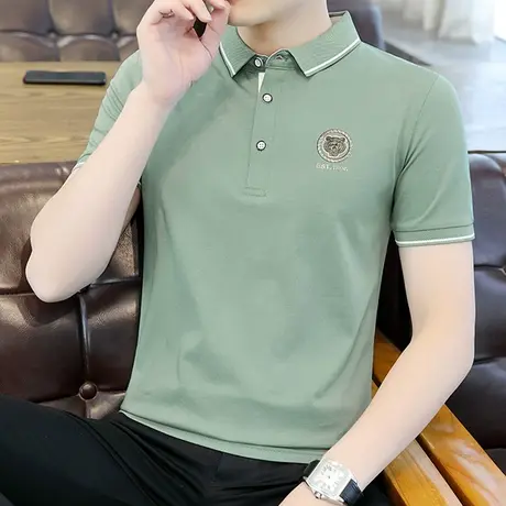 简约小熊印花翻领高端纯棉Polo衫男潮流潮牌夏季纯色t恤男士短袖商品大图