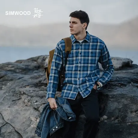 Simwood简木丹宁【宽松版型】秋装220g法兰绒格子长袖休闲衬衫商品大图