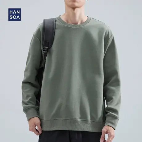 hansca重磅卫衣男大码青少年春季简约纯色宽松运动休闲无帽上衣服商品大图