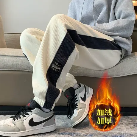 灯芯绒长裤秋冬款加绒加厚男生束脚九分裤潮牌百搭宽松运动休闲裤商品大图