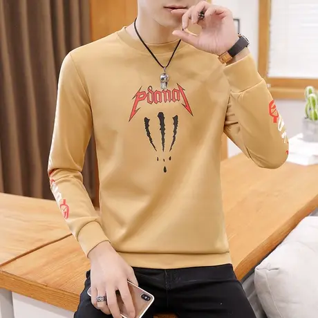 男士长袖t恤青少年秋季圆领套头卫衣韩版潮流学生打底体恤上衣服商品大图
