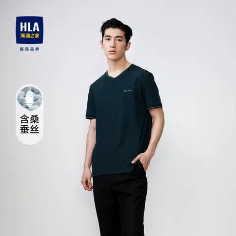 HLA/海澜之家含桑蚕丝短袖T恤2023春夏新款含莱赛尔修身字母短t男图片