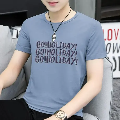 莫代尔冰丝t恤男士短袖2023新款夏季速干凉感上衣服潮牌印花半袖商品大图