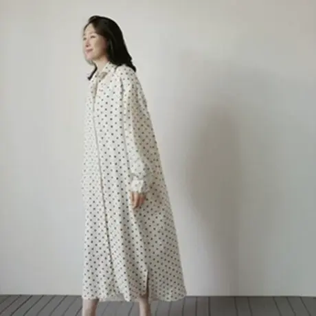 秋装新款长款波点衬衫女中长款韩版宽松大码时尚休闲衬衣连衣裙潮商品大图