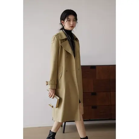嘉茱莉2023秋季新款小个子风衣外套女西装领中长款法式风衣大衣商品大图