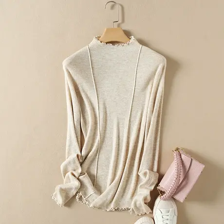 半高领毛衣内搭长袖打底衫女秋冬洋气2023新款上衣修身紧身针织衫商品大图