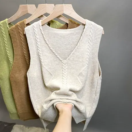 马甲背心外套春秋坎肩2023新款针织女士毛衣V领宽松冬季马夹外穿图片