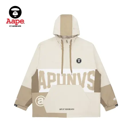 Aape旗舰店男装秋冬字母印花撞色拼接潮流连帽风衣夹克7453XXH商品大图