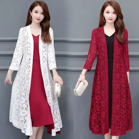 夏季防晒衣女2023新款中长款收腰蕾丝开衫沙滩防晒衫外搭女士外套图片