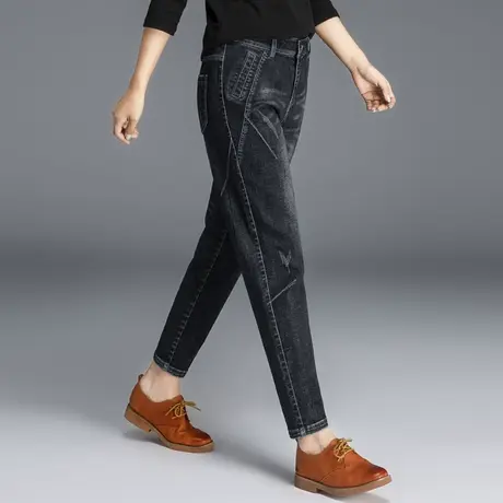 黑色加绒牛仔裤女秋冬2023新款老爹萝卜裤冬季加厚妈妈裤子哈伦裤商品大图