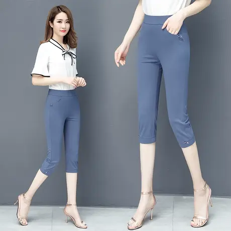 七分哈伦裤女夏季薄款2023新款大码冰丝中裤马裤打底小脚休闲裤商品大图