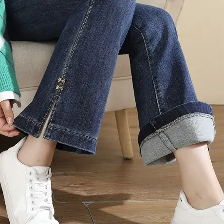 牛仔微喇叭裤女夏季2023新款九分裤高腰洋气侧开叉带钻马蹄裤春秋商品大图