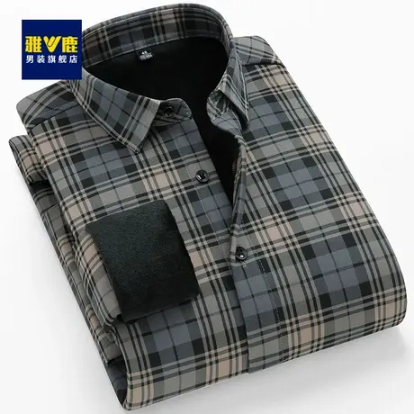 雅鹿加绒衬衫男2023冬季新款保暖衬衫中青年休闲格子厚款长袖衬衫商品大图