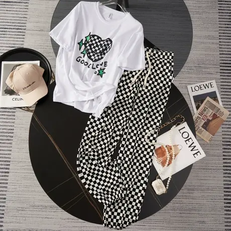 港风运动服套装跑步女夏季薄款宽松时尚短袖长裤小个子休闲两件套商品大图