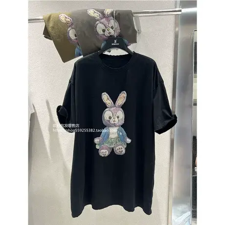 欧货卡通兔子短袖T恤女2023新款时尚宽松圆领洋气百搭打底衫上衣商品大图