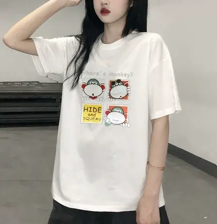 新年短袖t恤2023虎年大红色印花半袖上衣女韩版宽松中长款ins潮商品大图