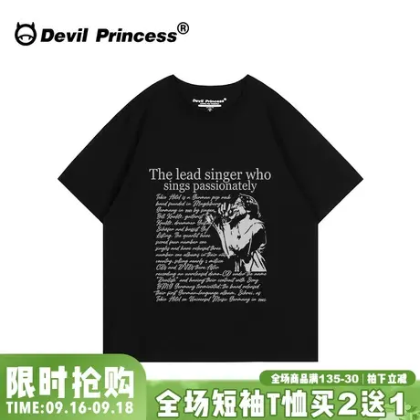 无性别穿搭oversize摇滚风宽松大版黑色t恤女短袖显瘦正肩上衣夏图片