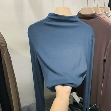 秋冬加绒加厚洋气德绒保暖上衣服半高领内搭打底衫女百搭长袖t恤图片