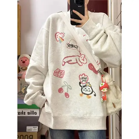 vintage美式复古设计感卫衣女春秋薄款宽松慵懒风上衣小个子潮牌商品大图