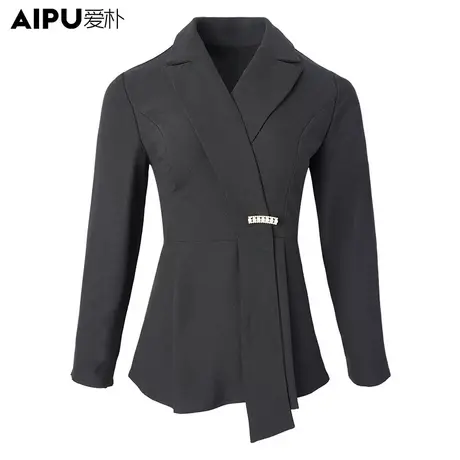 爱朴【直播专享】大码女装2023秋季胖妹妹时尚显瘦上衣简约黑衬衣商品大图