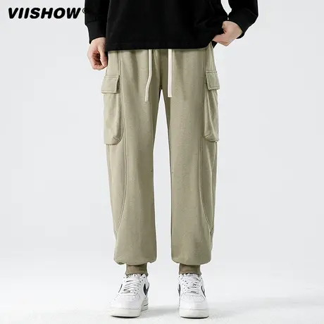 VIISHOW日系潮牌纯色多口袋工装裤男复古宽松直筒阔腿百搭休闲裤商品大图