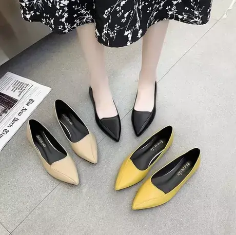 尖头豆豆鞋女2023年新款春季温柔风晚晚鞋一脚蹬单鞋百搭妈妈鞋商品大图