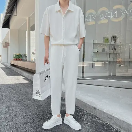秋季男学生秋裤九分裤两件套宽松直筒休闲潮牌纯色运动学生两件套图片