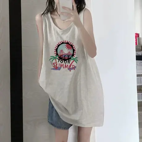美式纯棉吊带运动坎肩背心无袖t恤女夏季外穿篮球服宽松挂脖上衣商品大图