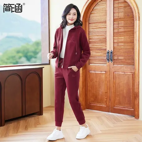 加厚运动套装简涵2023秋冬新款卫衣外套冬季加厚加绒休闲两件套商品大图