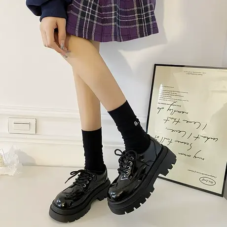 百搭复古小皮鞋女2024新款秋冬厚底增高单鞋防滑英伦风粗跟乐福鞋商品大图