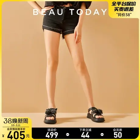 BeauToday厚底凉鞋女2024春季新款BT蝴蝶结凉鞋真皮罗马凉鞋女鞋图片