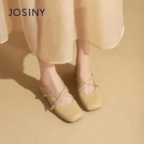 Josiny/卓诗尼交叉绑带小皮鞋女夏季2023夏新款搭扣船鞋时尚单鞋商品大图