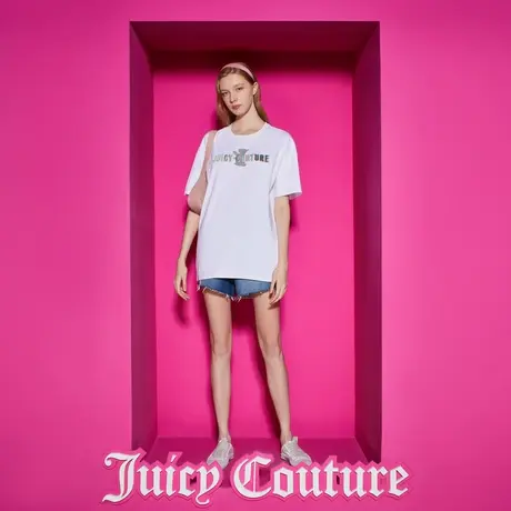 Juicy Couture橘滋2023新款休闲简约动物彩色叠绣阔版女T恤商品大图