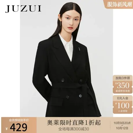 JUZUI玖姿春秋新款黑色气质通勤职业气质系带女西装时尚外套商品大图