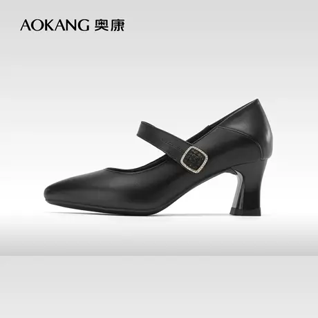 奥康女鞋 2023秋季新款尖头一字带时尚真皮办公室纯色浅口单鞋图片