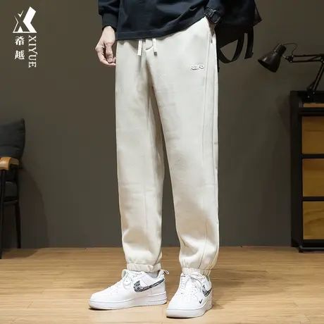 希越加绒卫裤男春秋季保暖加厚奥粒绒重磅宽松大码男士运动休闲裤商品大图