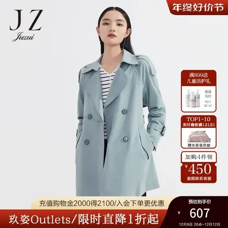 JZ玖姿通勤休闲收腰风衣女装2022秋季新款时尚翻领显瘦双排扣外套商品大图