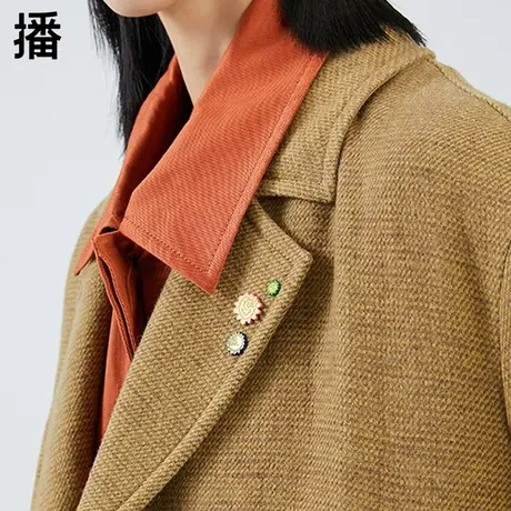 播大牌女装呢子外套冬季新款腰带束腰拼接羊毛呢大衣女BDO4AD0229图片
