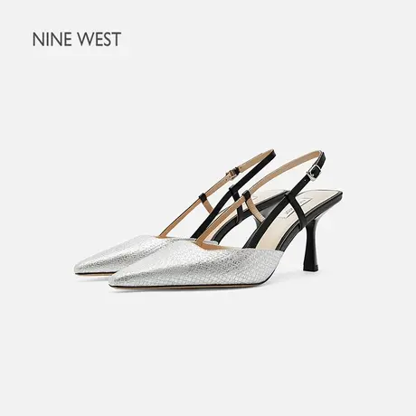 Nine West/玖熙时装凉鞋女2025夏季新款银色尖头细跟气质高跟鞋图片